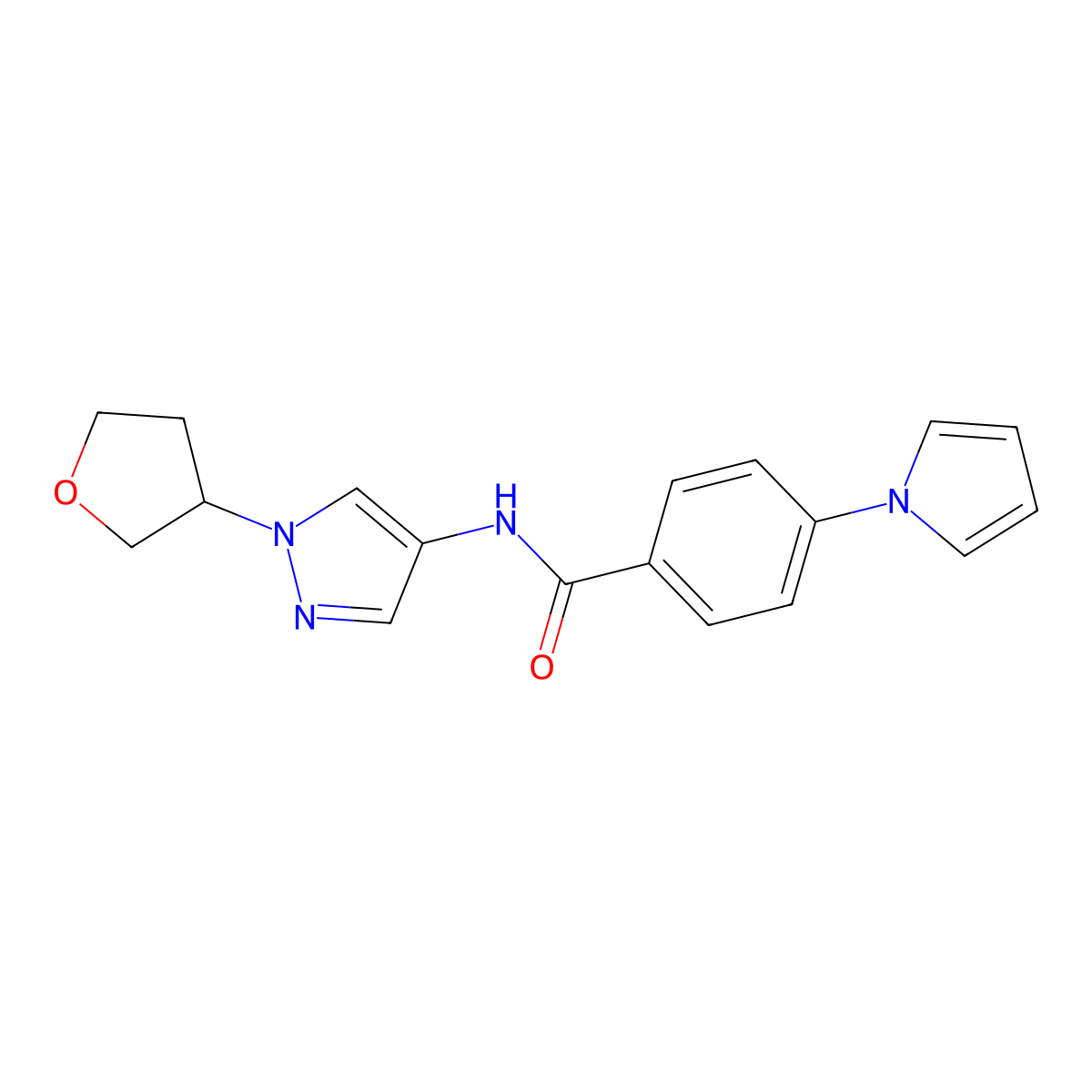 N-[1-(Oxolan-3-yl)pyrazol-4-yl]-4-pyrrol-1-ylbenzamide molecular structure, CAS 1797323-16-0