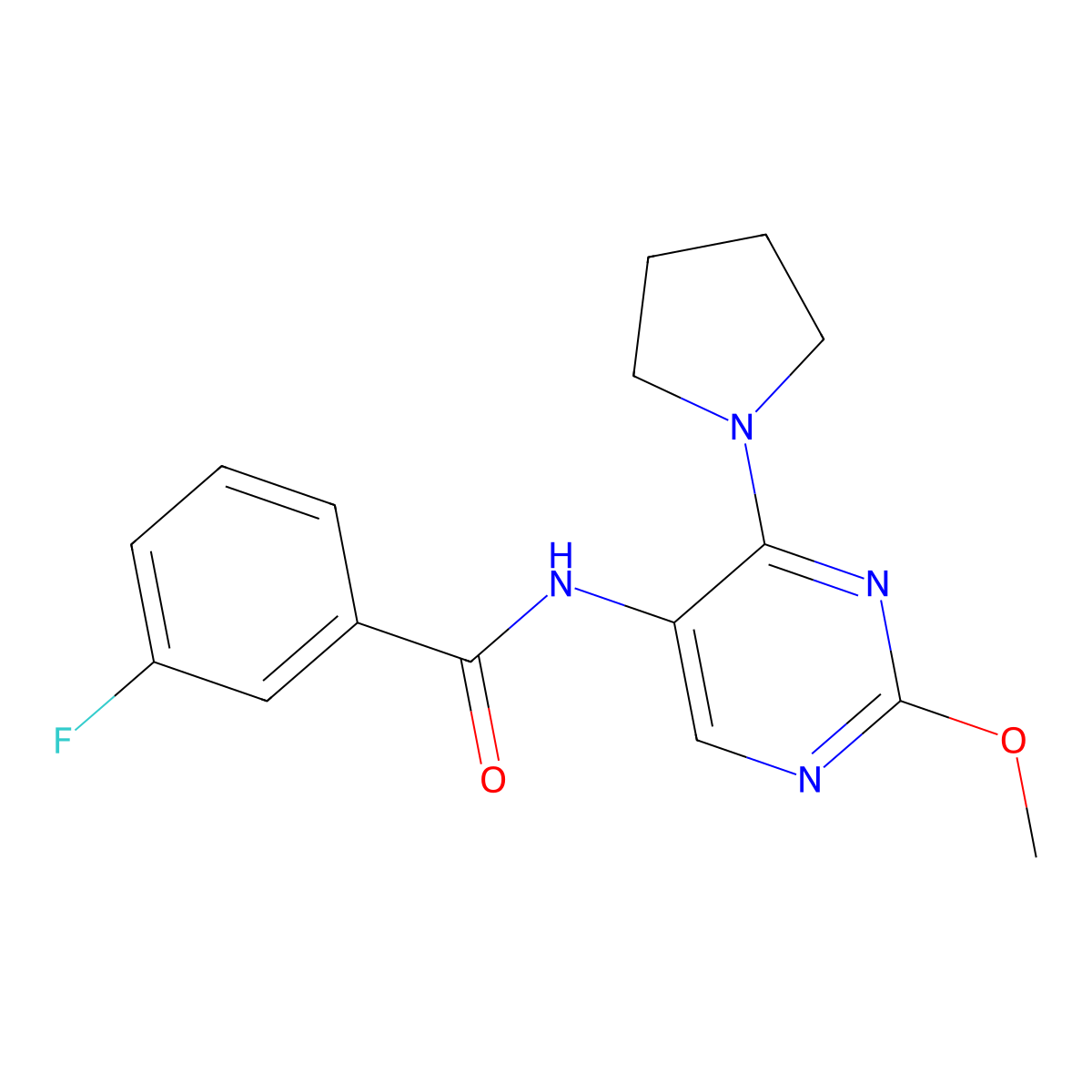 3-Fluoro-N-[2-methoxy-4-(pyrrolidin-1-YL)pyrimidin-5-YL]benzamide molecular structure, CAS 1797325-88-2