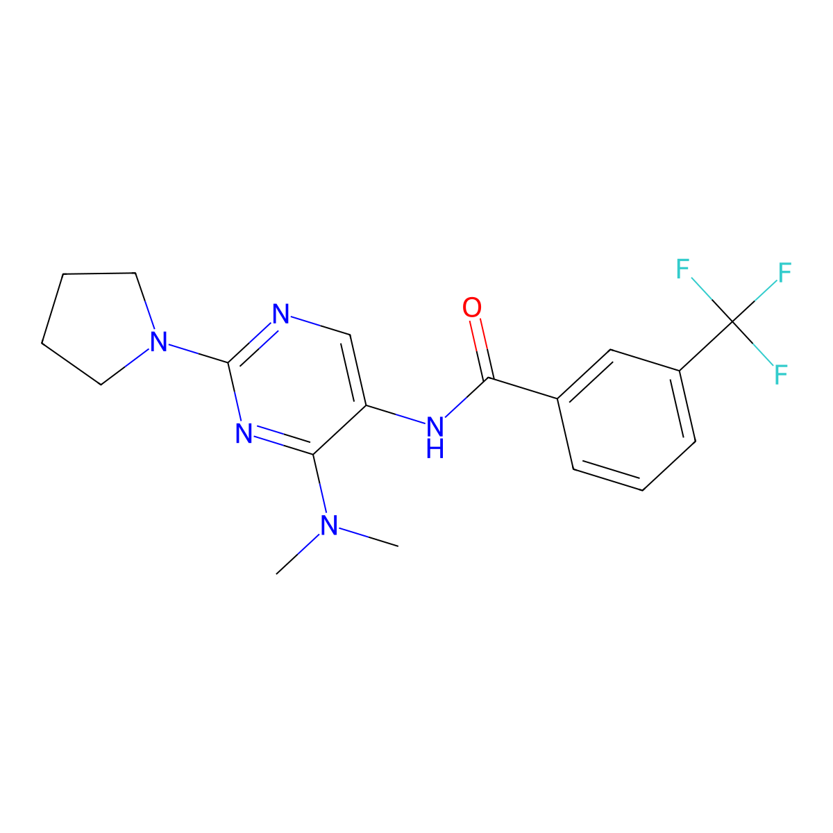 N-[4-(dimethylamino)-2-(pyrrolidin-1-yl)pyrimidin-5-yl]-3-(trifluoromethyl)benzamide molecular structure, CAS 1797325-94-0
