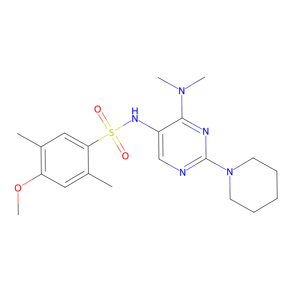 N-(4-(dimethylamino)-2-(piperidin-1-yl)pyrimidin-5-yl)-4-methoxy-2,5-dimethylbenzenesulfonamide molecular structure, CAS 1797325-97-3