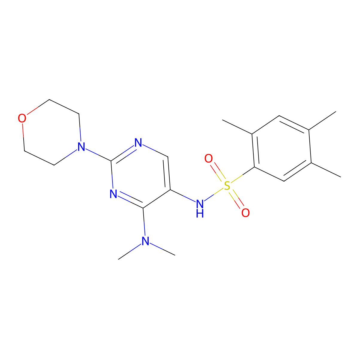 N-(4-(dimethylamino)-2-morpholinopyrimidin-5-yl)-2,4,5-trimethylbenzenesulfonamide molecular structure, CAS 1797326-06-7