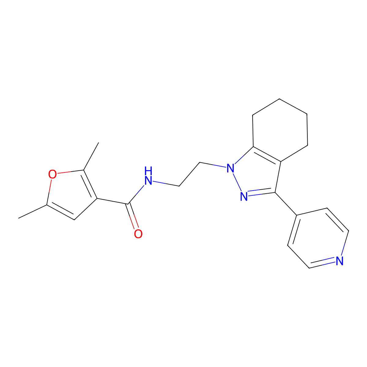 2,5-dimethyl-N-{2-[3-(pyridin-4-yl)-4,5,6,7-tetrahydro-1H-indazol-1-yl]ethyl}furan-3-carboxamide molecular structure, CAS 1797326-10-3