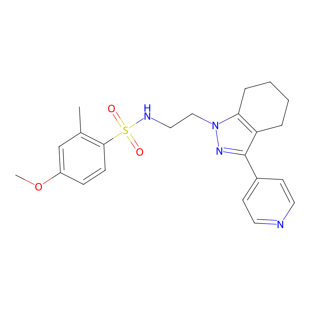 4-methoxy-2-methyl-N-(2-(3-(pyridin-4-yl)-4,5,6,7-tetrahydro-1H-indazol-1-yl)ethyl)benzenesulfonamide molecular structure, CAS 1797326-17-0