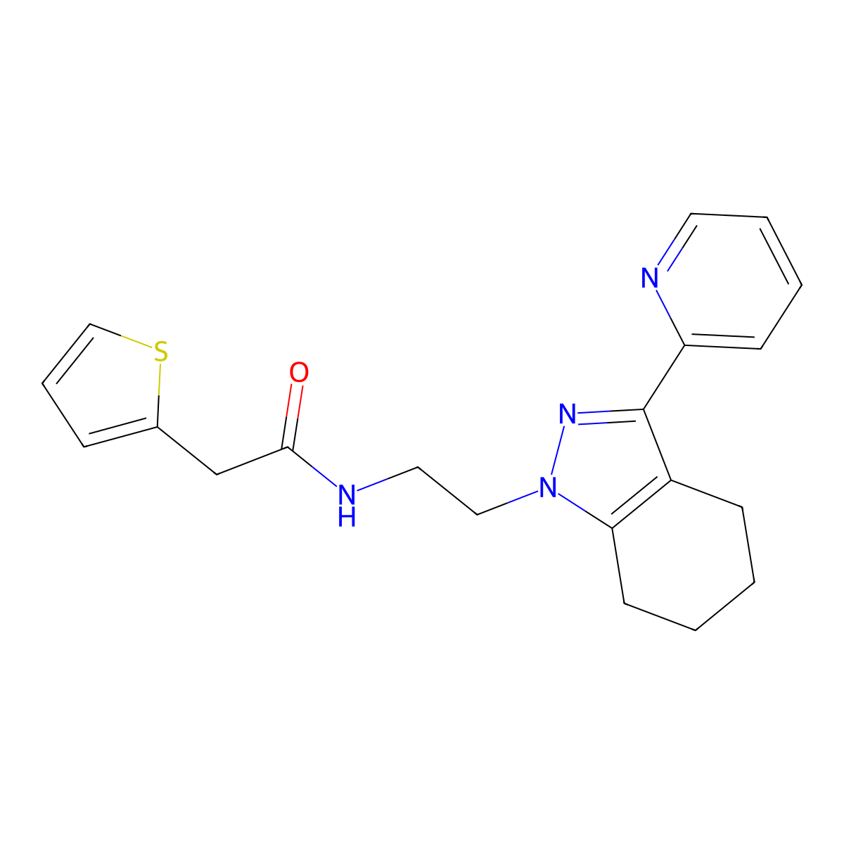 N-{2-[3-(pyridin-2-yl)-4,5,6,7-tetrahydro-1H-indazol-1-yl]ethyl}-2-(thiophen-2-yl)acetamide molecular structure, CAS 1797326-35-2