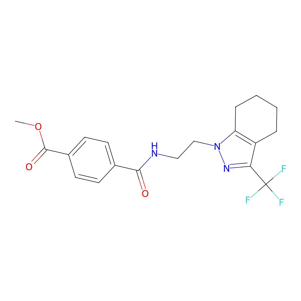 methyl 4-({2-[3-(trifluoromethyl)-4,5,6,7-tetrahydro-1H-indazol-1-yl]ethyl}carbamoyl)benzoate molecular structure, CAS 1797326-73-8