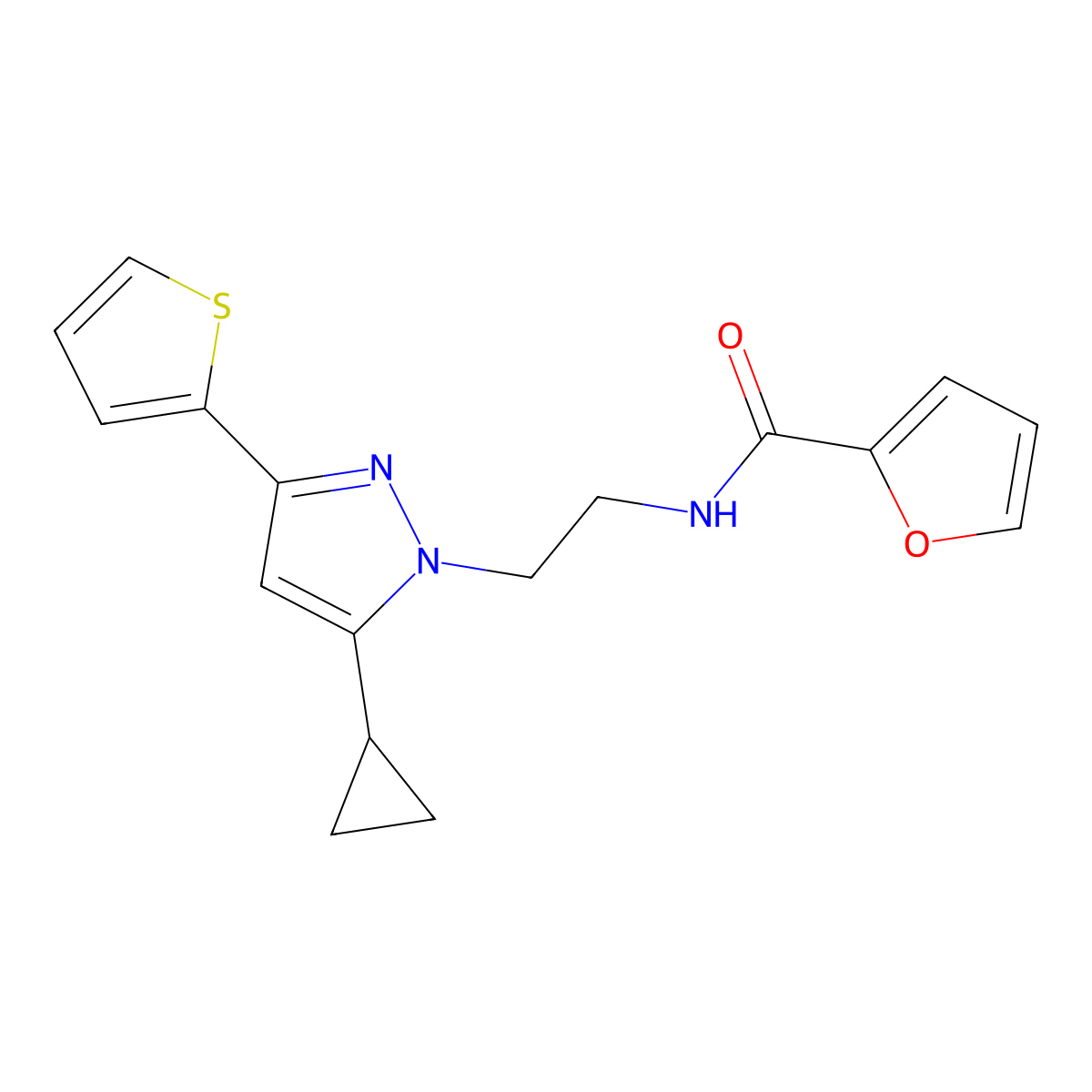 N-(2-(5-cyclopropyl-3-(thiophen-2-yl)-1H-pyrazol-1-yl)ethyl)furan-2-carboxamide molecular structure, CAS 1797327-06-0