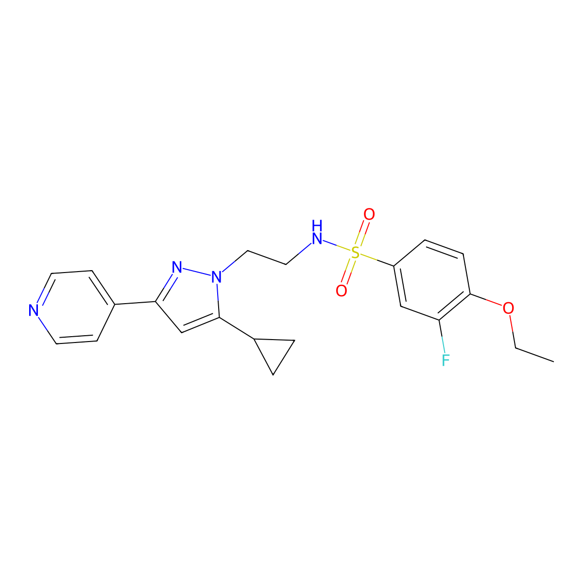 N-(2-(5-cyclopropyl-3-(pyridin-4-yl)-1H-pyrazol-1-yl)ethyl)-4-ethoxy-3-fluorobenzenesulfonamide molecular structure, CAS 1797327-74-2