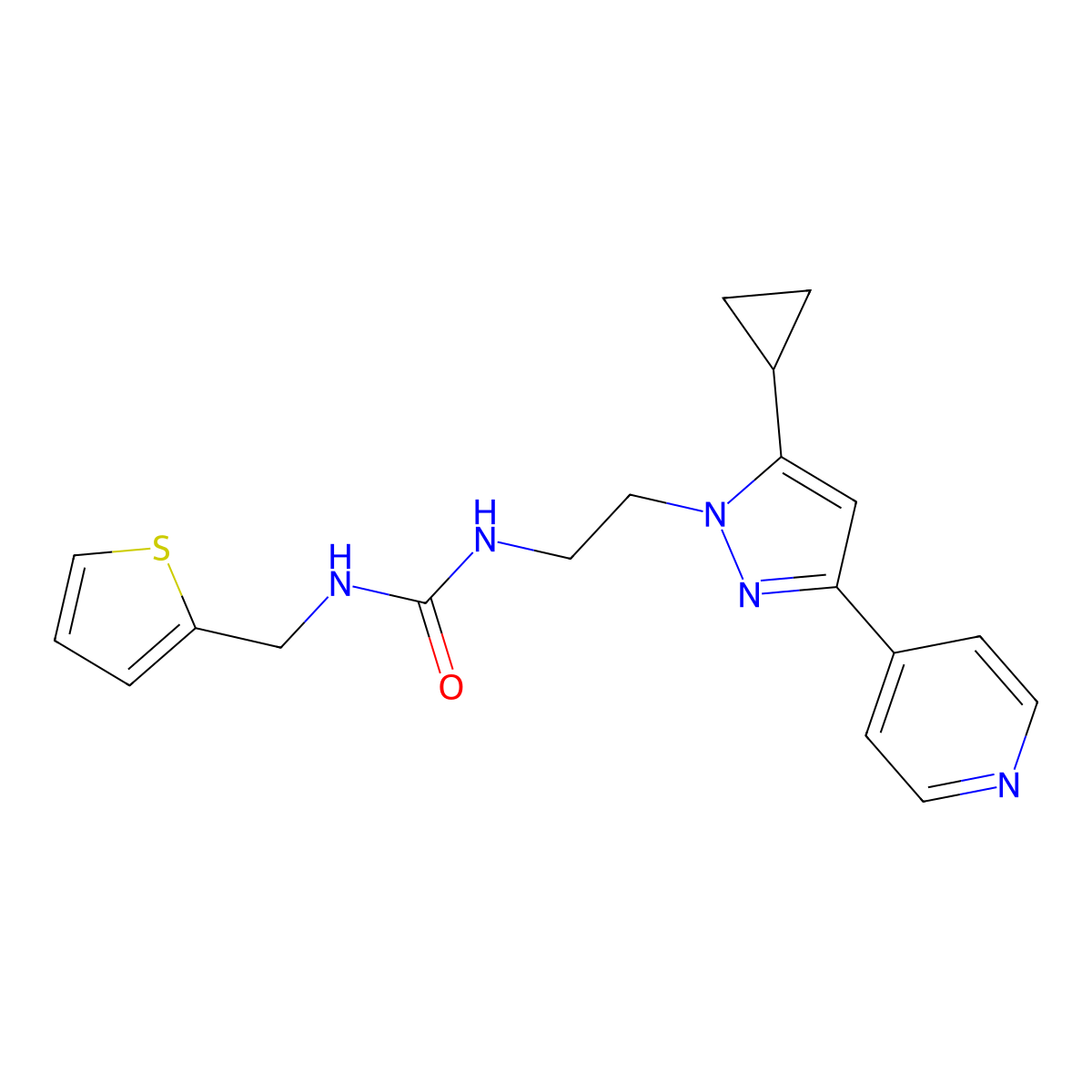 1-(2-(5-cyclopropyl-3-(pyridin-4-yl)-1H-pyrazol-1-yl)ethyl)-3-(thiophen-2-ylmethyl)urea molecular structure, CAS 1797327-81-1