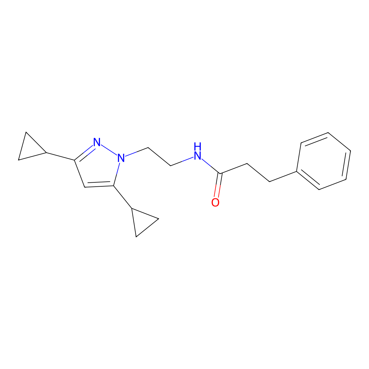 N-[2-(3,5-dicyclopropyl-1H-pyrazol-1-yl)ethyl]-3-phenylpropanamide molecular structure, CAS 1797328-15-4