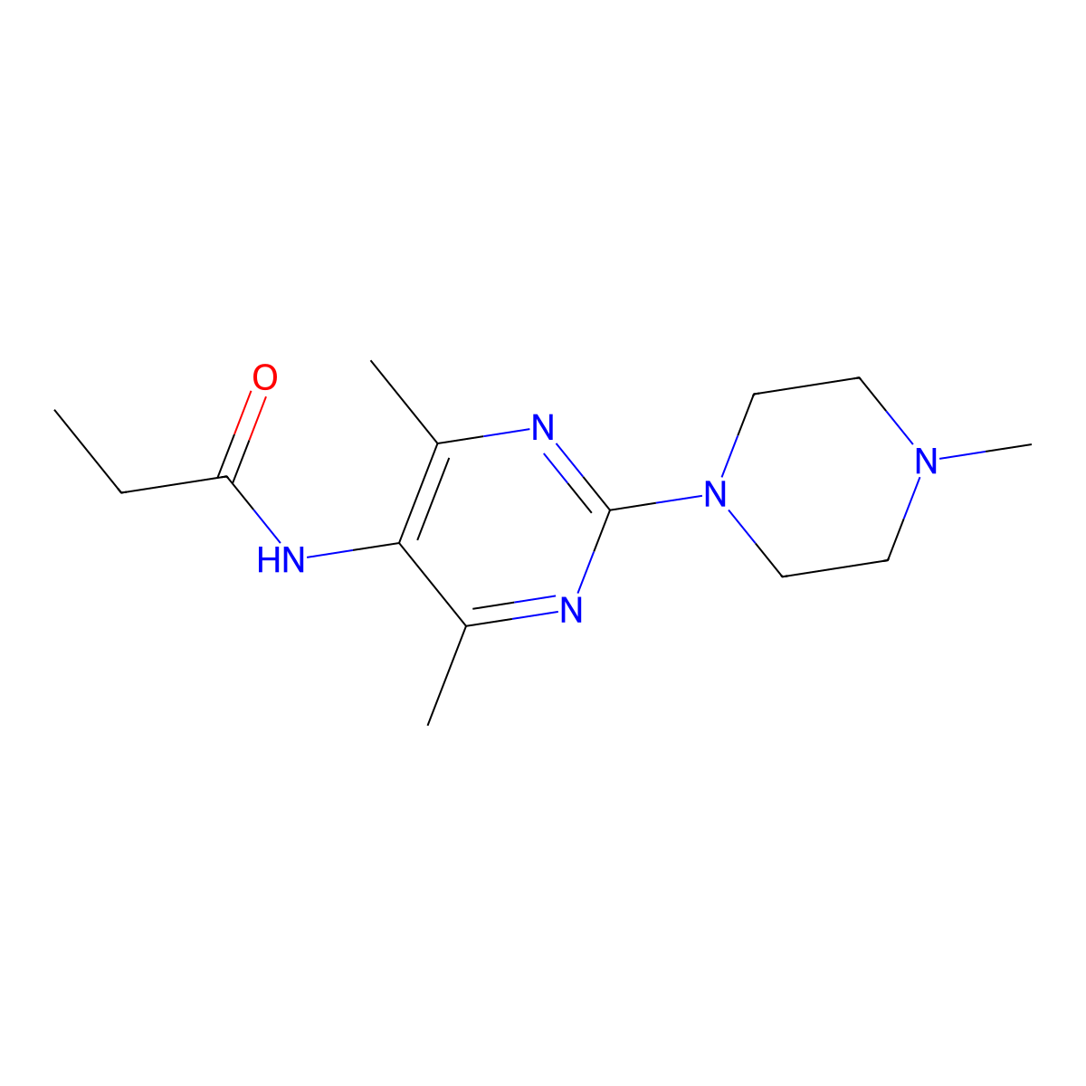 N-(4,6-dimethyl-2-(4-methylpiperazin-1-yl)pyrimidin-5-yl)propionamide molecular structure, CAS 1797328-17-6