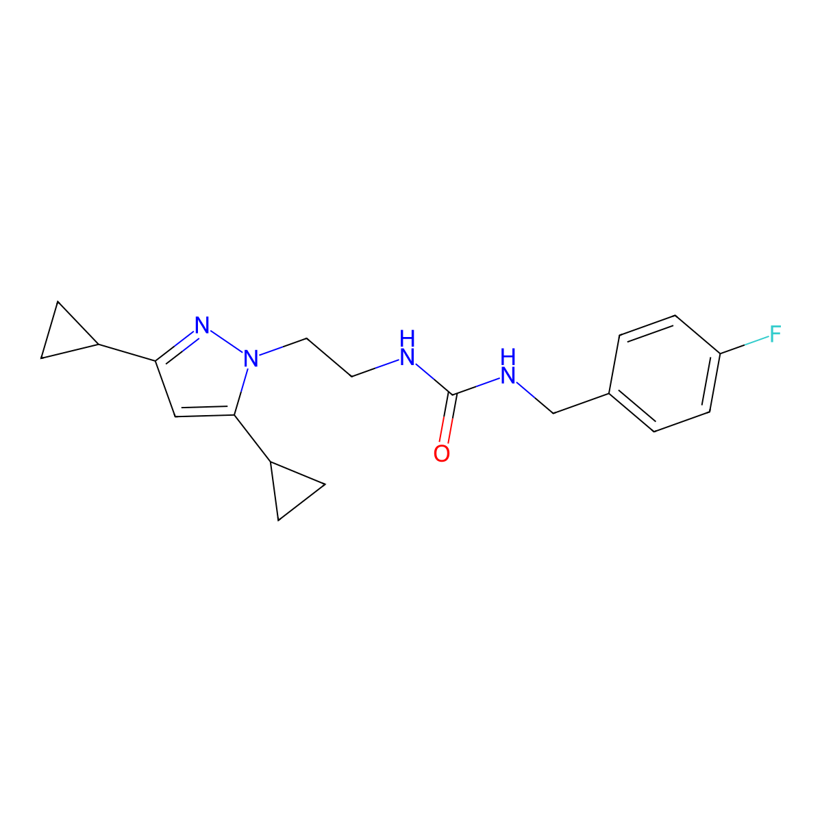 1-(2-(3,5-dicyclopropyl-1H-pyrazol-1-yl)ethyl)-3-(4-fluorobenzyl)urea molecular structure, CAS 1797328-24-5