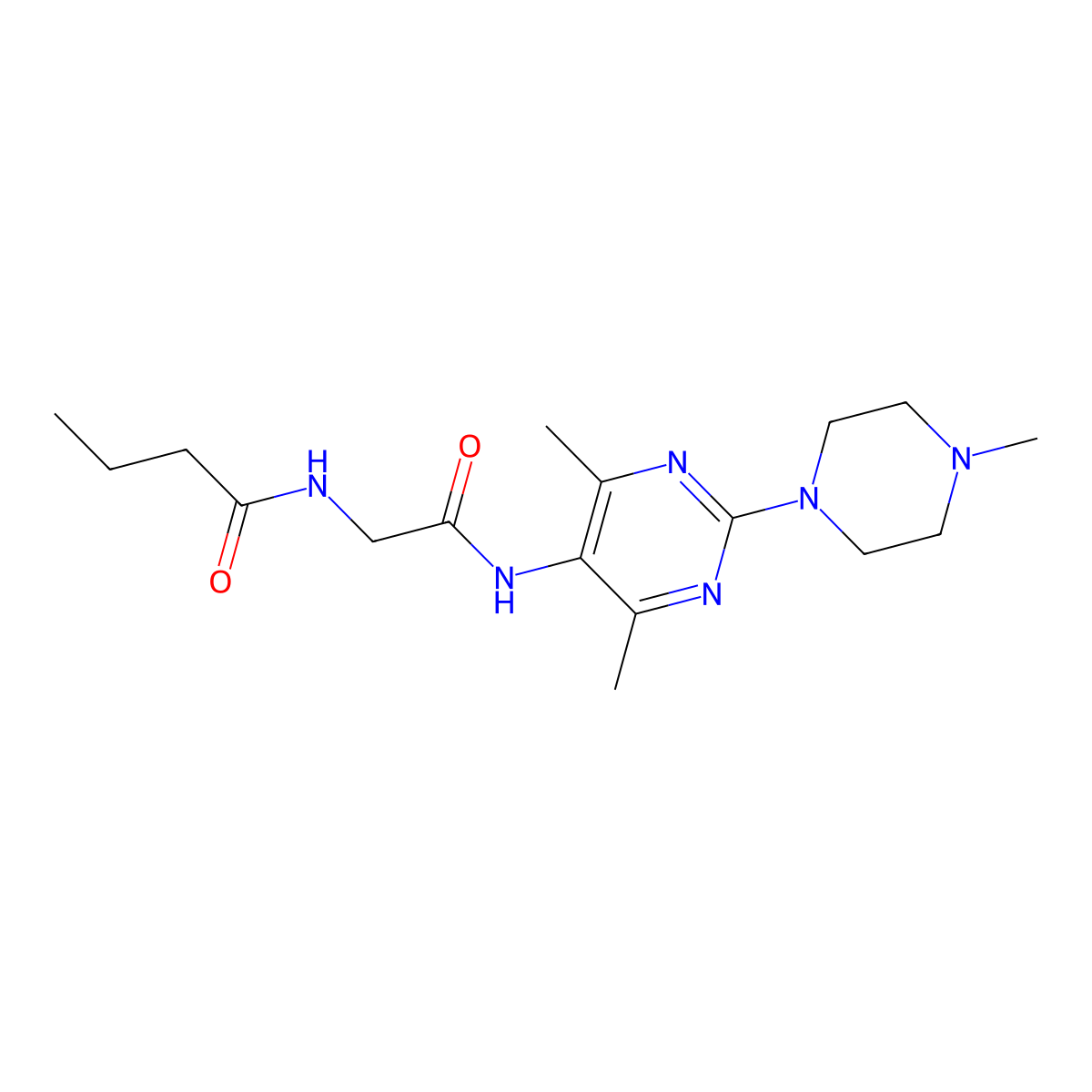N-(2-((4,6-dimethyl-2-(4-methylpiperazin-1-yl)pyrimidin-5-yl)amino)-2-oxoethyl)butyramide molecular structure, CAS 1797328-31-4