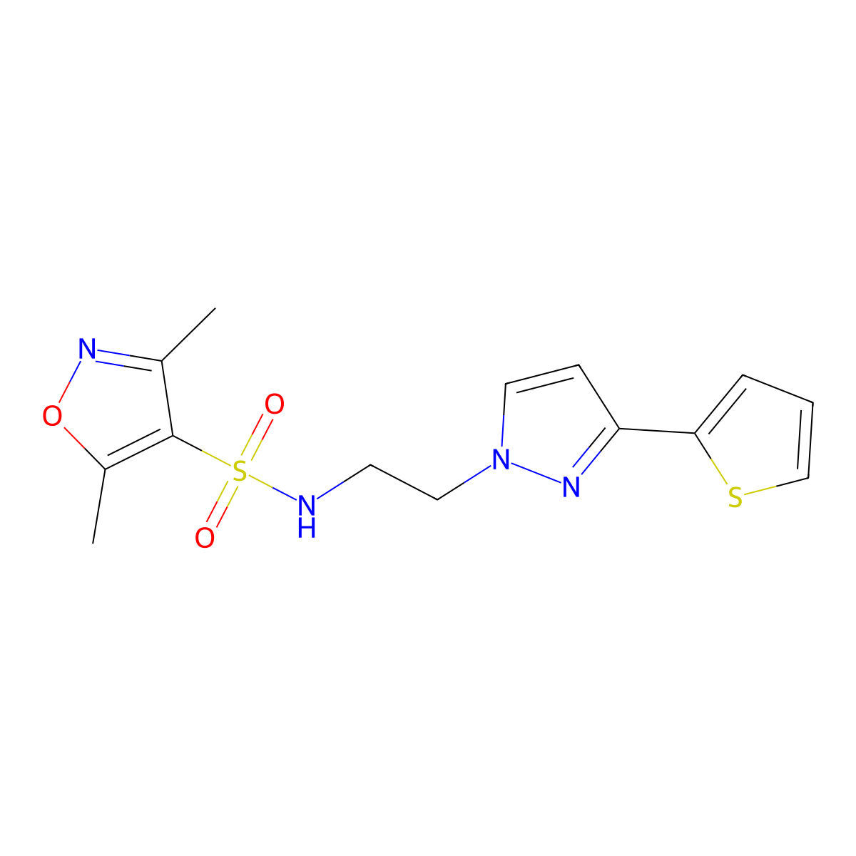 3,5-dimethyl-N-(2-(3-(thiophen-2-yl)-1H-pyrazol-1-yl)ethyl)isoxazole-4-sulfonamide molecular structure, CAS 1797328-81-4