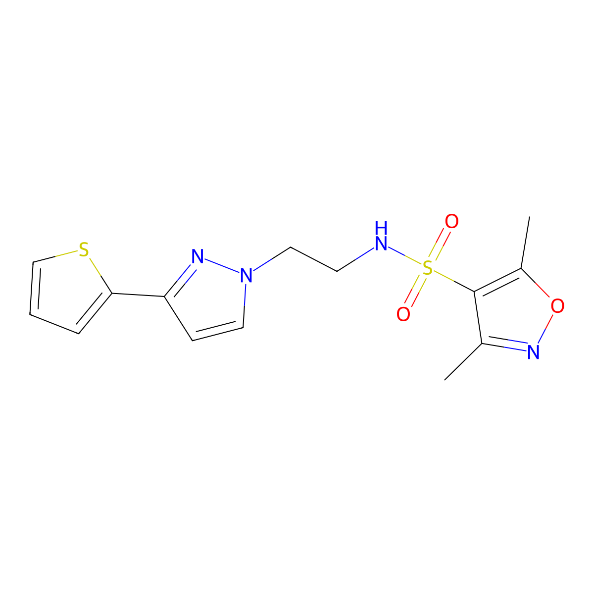 3,5-dimethyl-N-(2-(3-(thiophen-2-yl)-1H-pyrazol-1-yl)ethyl)isoxazole-4-sulfonamide molecular structure, CAS 1797328-81-4