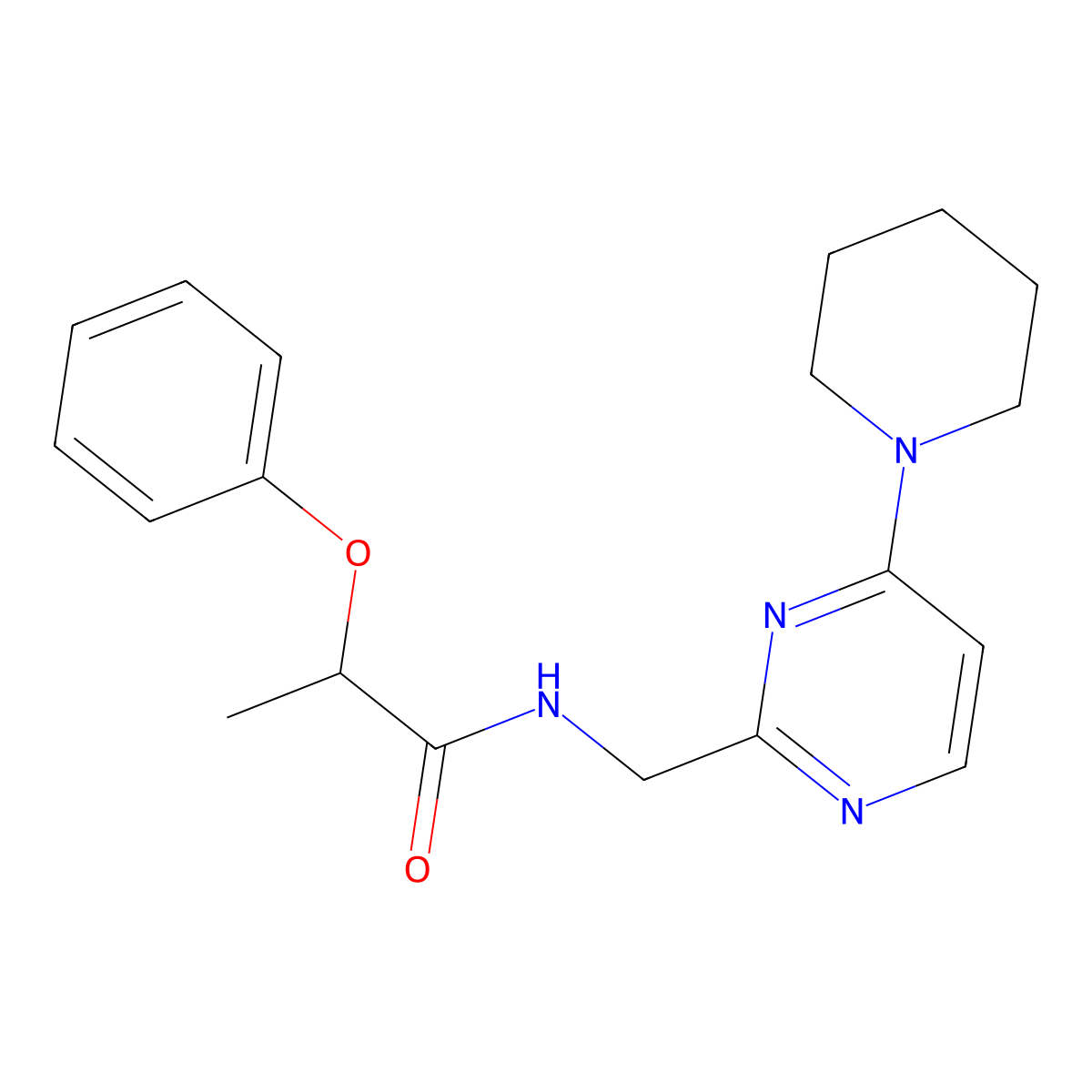 2-phenoxy-N-((4-(piperidin-1-yl)pyrimidin-2-yl)methyl)propanamide molecular structure, CAS 1797328-85-8