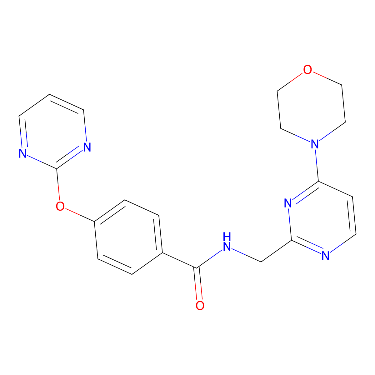N-((4-morpholinopyrimidin-2-yl)methyl)-4-(pyrimidin-2-yloxy)benzamide molecular structure, CAS 1797329-19-1