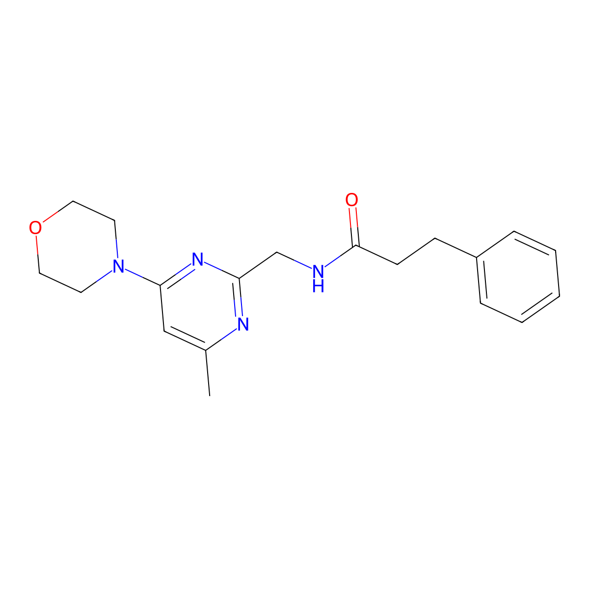 N-((4-methyl-6-morpholinopyrimidin-2-yl)methyl)-3-phenylpropanamide molecular structure, CAS 1797329-29-3