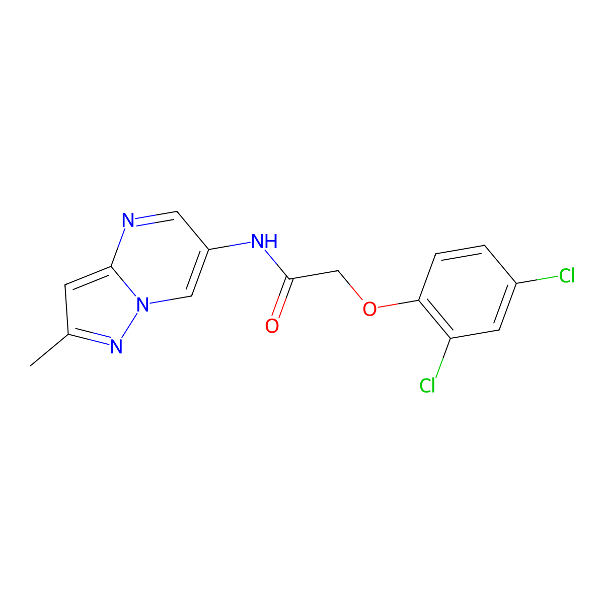 2-(2,4-dichlorophenoxy)-N-(2-methylpyrazolo[1,5-a]pyrimidin-6-yl)acetamide molecular structure, CAS 1797329-36-2