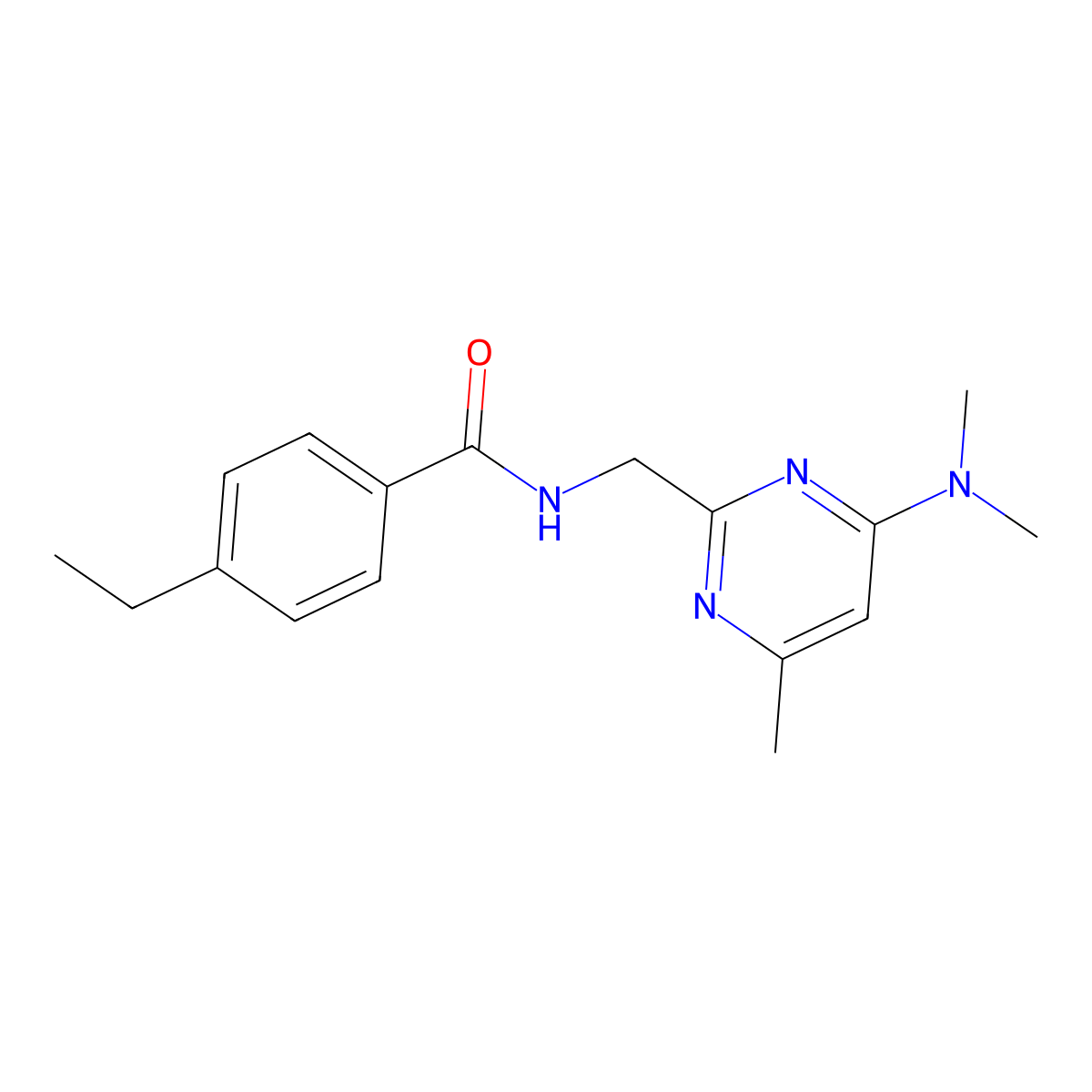 N-{[4-(dimethylamino)-6-methylpyrimidin-2-yl]methyl}-4-ethylbenzamide molecular structure, CAS 1797329-38-4