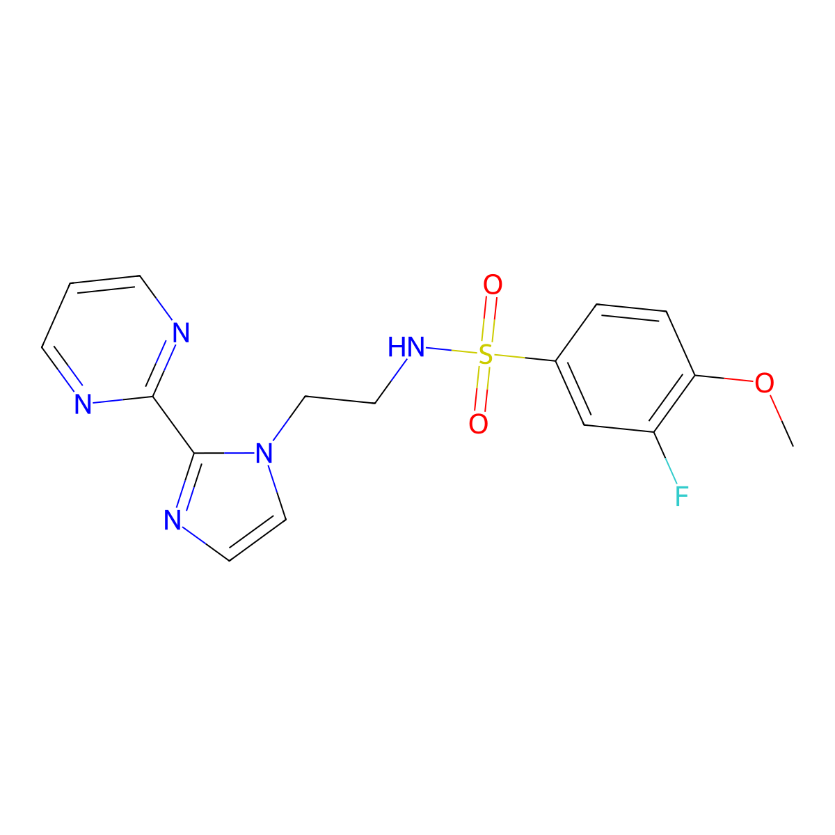 3-fluoro-4-methoxy-N-(2-(2-(pyrimidin-2-yl)-1H-imidazol-1-yl)ethyl)benzenesulfonamide molecular structure, CAS 1797329-40-8