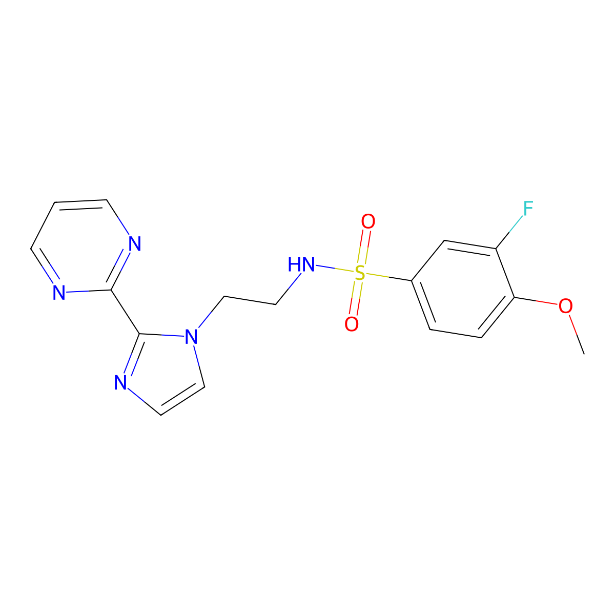 3-fluoro-4-methoxy-N-(2-(2-(pyrimidin-2-yl)-1H-imidazol-1-yl)ethyl)benzenesulfonamide molecular structure, CAS 1797329-40-8