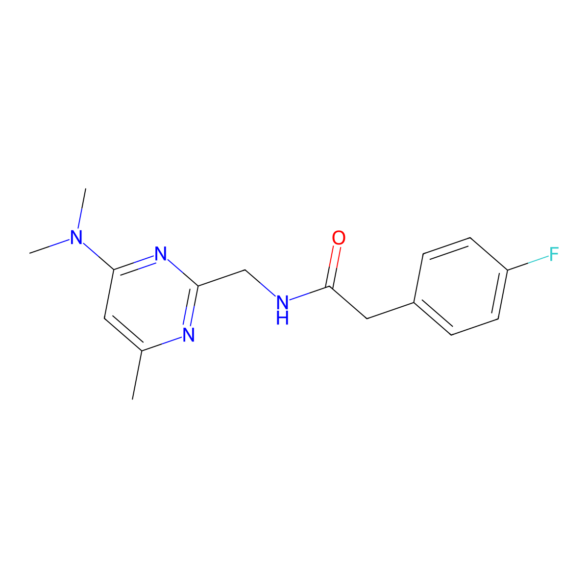 N-{[4-(dimethylamino)-6-methylpyrimidin-2-yl]methyl}-2-(4-fluorophenyl)acetamide molecular structure, CAS 1797329-44-2
