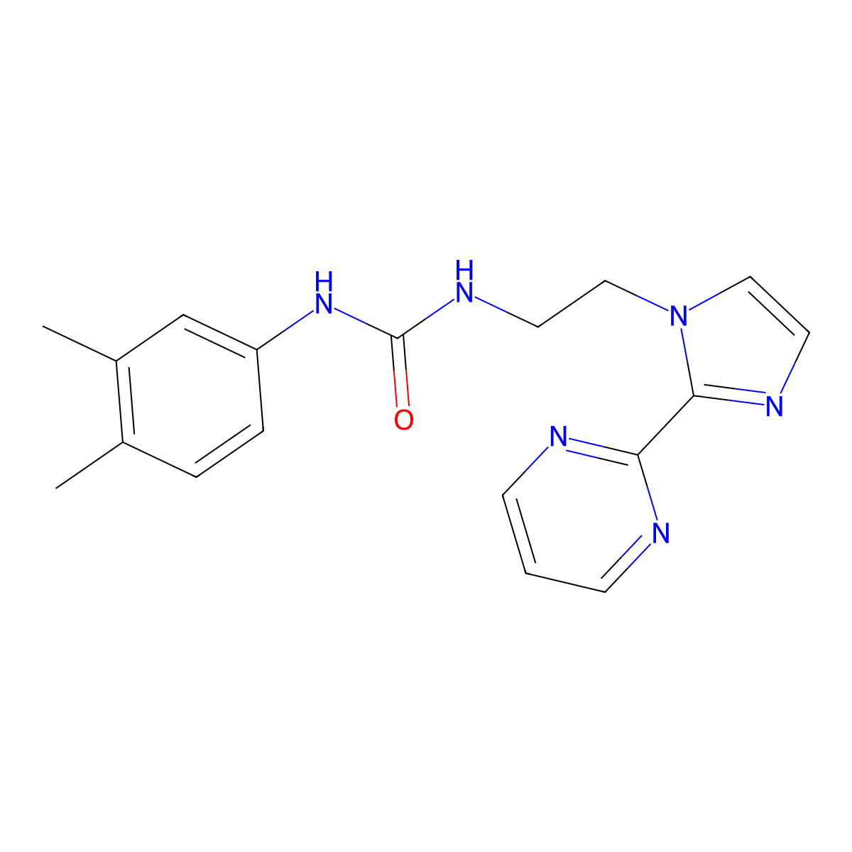 1-(3,4-dimethylphenyl)-3-(2-(2-(pyrimidin-2-yl)-1H-imidazol-1-yl)ethyl)urea molecular structure, CAS 1797329-46-4