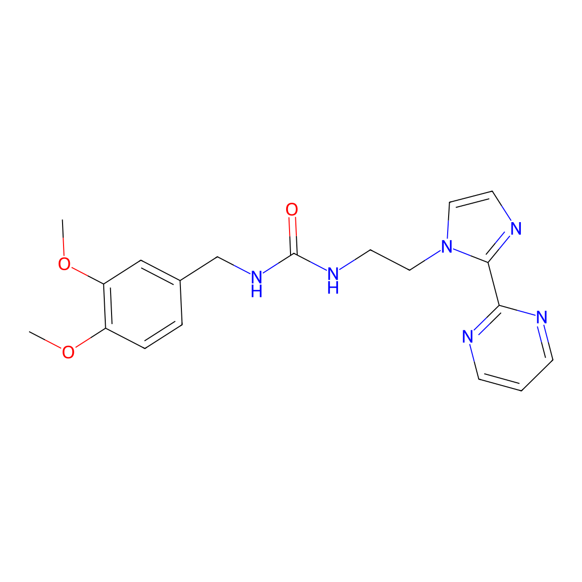 1-(3,4-dimethoxybenzyl)-3-(2-(2-(pyrimidin-2-yl)-1H-imidazol-1-yl)ethyl)urea molecular structure, CAS 1797329-52-2