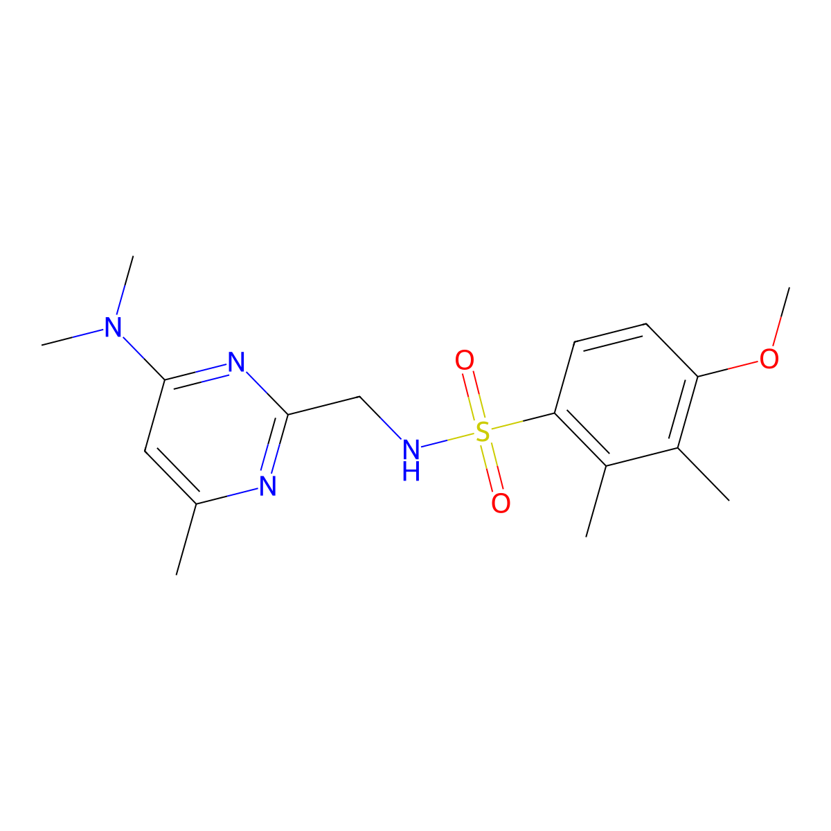 N-((4-(dimethylamino)-6-methylpyrimidin-2-yl)methyl)-4-methoxy-2,3-dimethylbenzenesulfonamide molecular structure, CAS 1797329-60-2