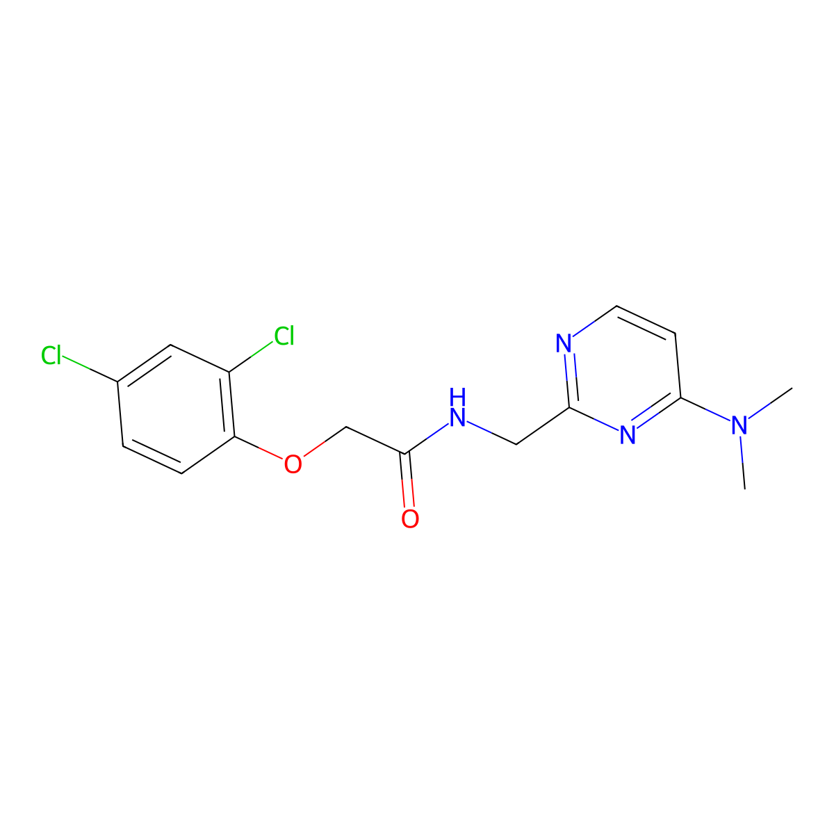2-(2,4-dichlorophenoxy)-N-((4-(dimethylamino)pyrimidin-2-yl)methyl)acetamide molecular structure, CAS 1797329-83-9