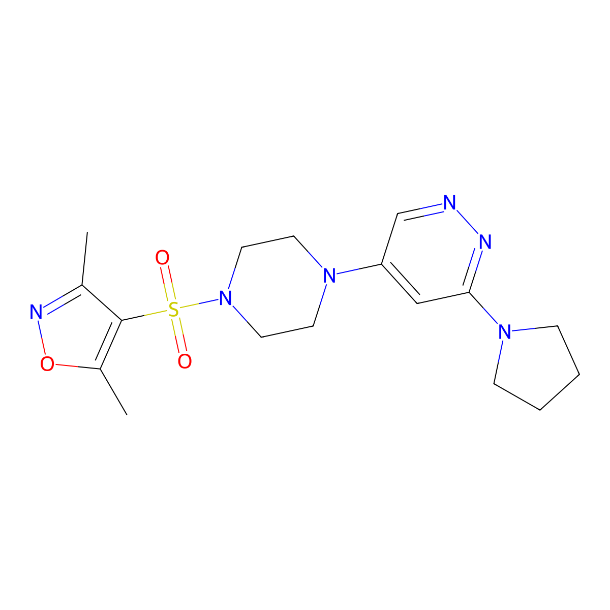 3,5-Dimethyl-4-((4-(6-(pyrrolidin-1-yl)pyridazin-4-yl)piperazin-1-yl)sulfonyl)isoxazole molecular structure, CAS 1797330-29-0
