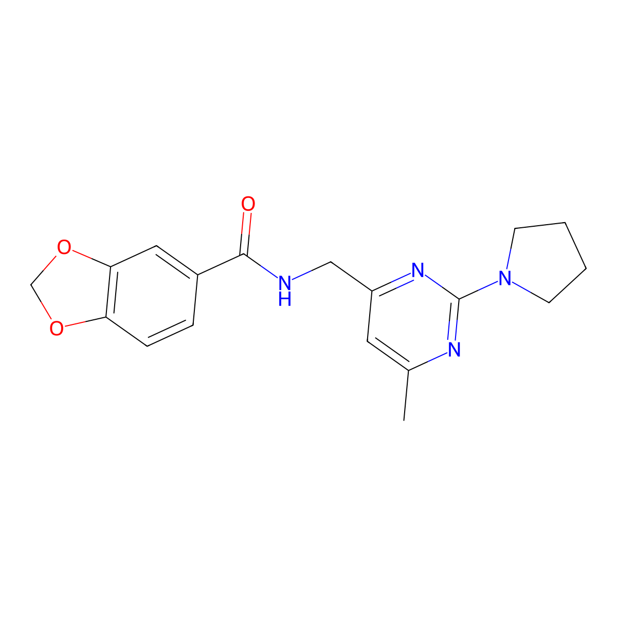 N-{[6-methyl-2-(pyrrolidin-1-yl)pyrimidin-4-yl]methyl}-2H-1,3-benzodioxole-5-carboxamide molecular structure, CAS 1797330-51-8