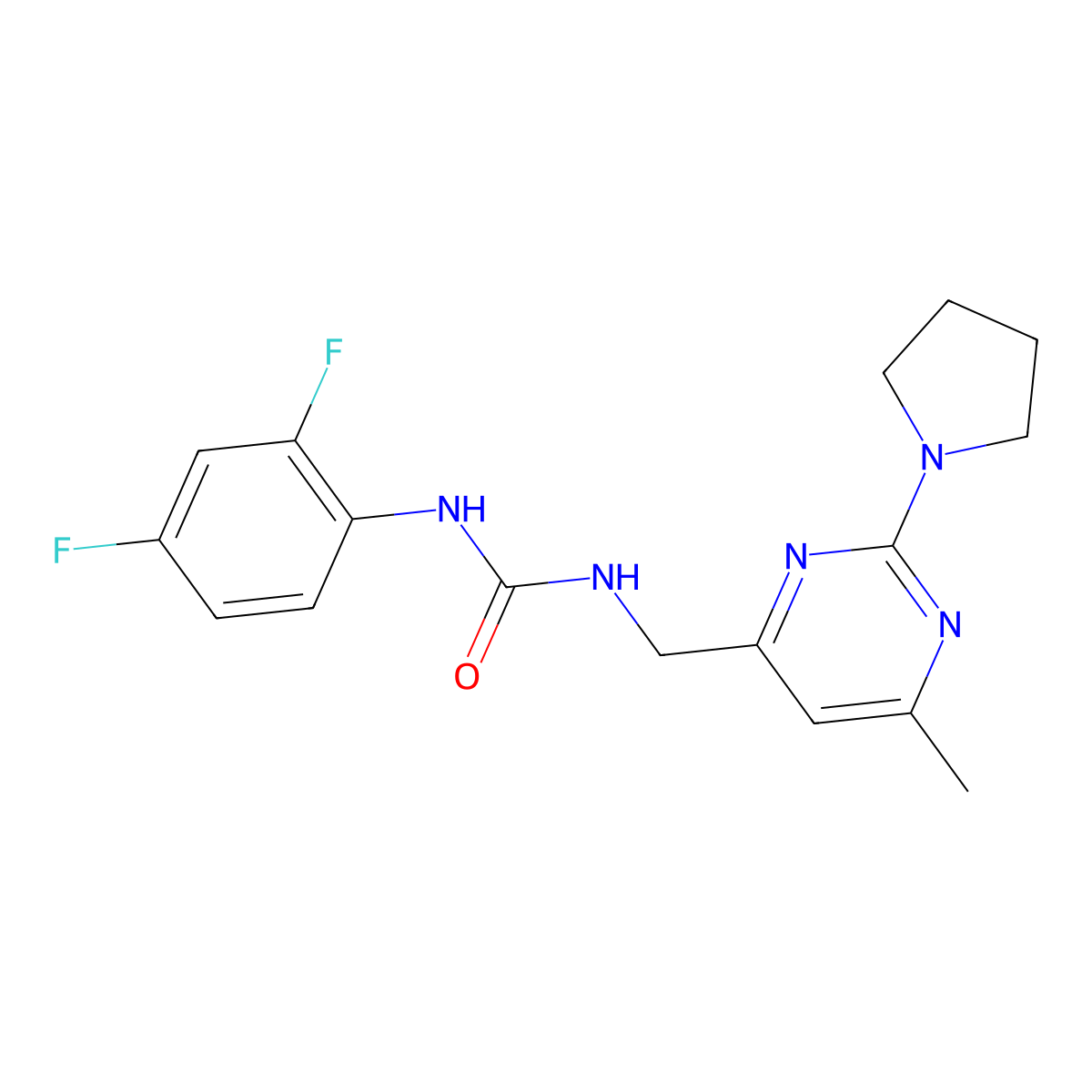 1-(2,4-Difluorophenyl)-3-{[6-methyl-2-(pyrrolidin-1-yl)pyrimidin-4-yl]methyl}urea molecular structure, CAS 1797330-59-6