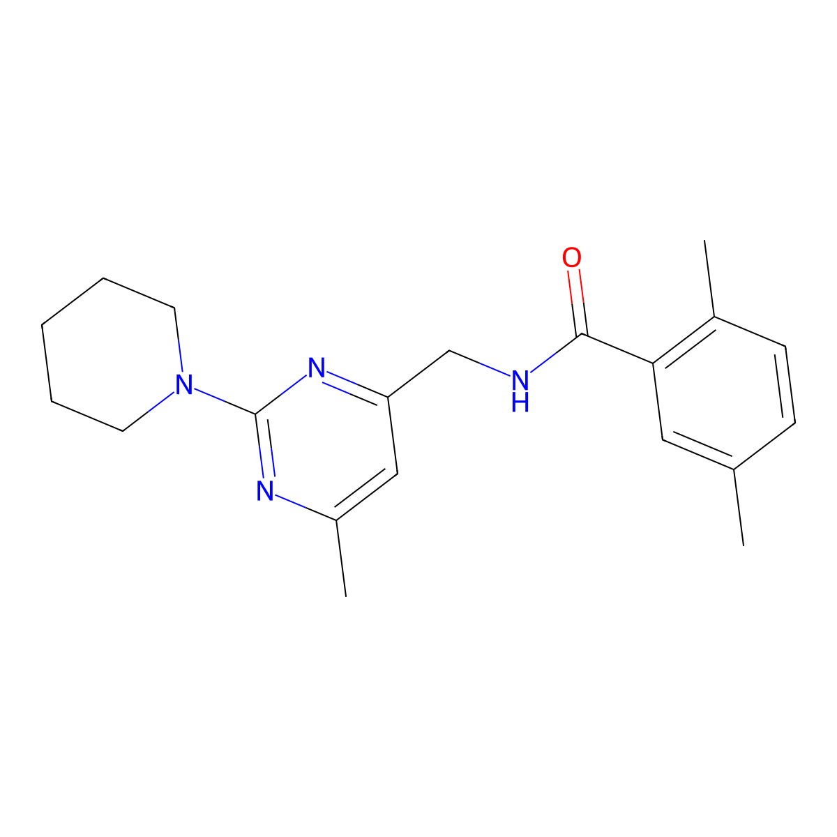 2,5-dimethyl-N-{[6-methyl-2-(piperidin-1-yl)pyrimidin-4-yl]methyl}benzamide molecular structure, CAS 1797330-76-7