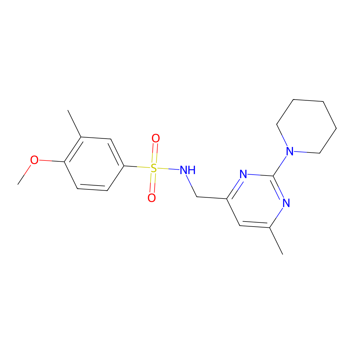 4-methoxy-3-methyl-N-((6-methyl-2-(piperidin-1-yl)pyrimidin-4-yl)methyl)benzenesulfonamide molecular structure, CAS 1797330-79-0