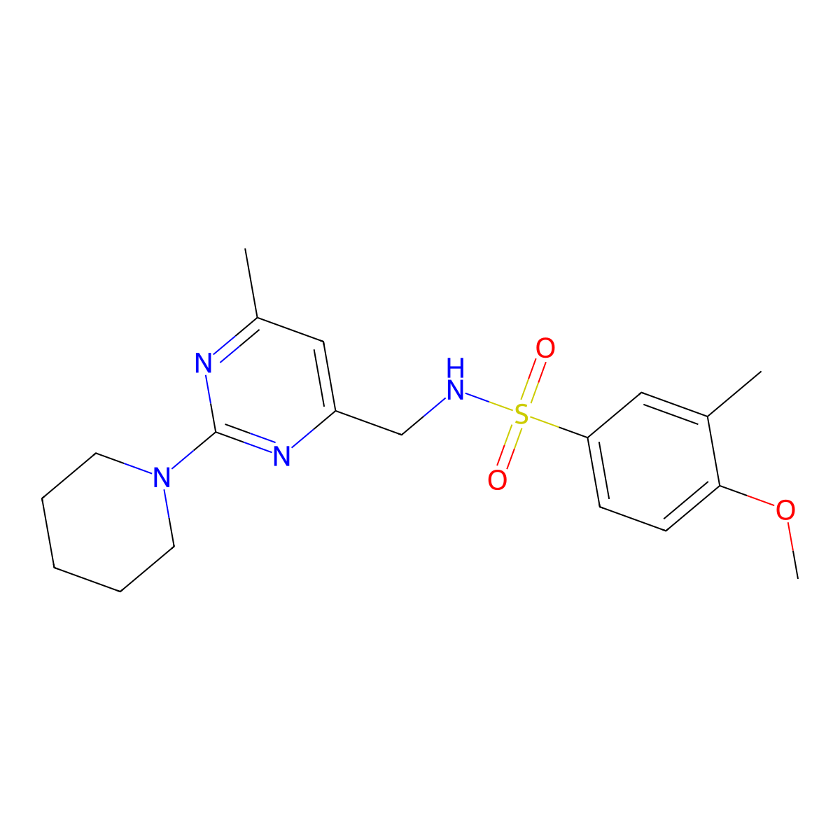 4-methoxy-3-methyl-N-((6-methyl-2-(piperidin-1-yl)pyrimidin-4-yl)methyl)benzenesulfonamide molecular structure, CAS 1797330-79-0