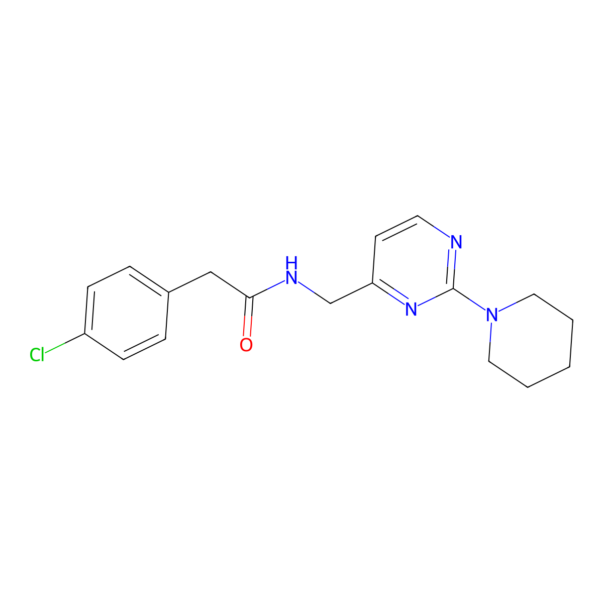 2-(4-chlorophenyl)-N-{[2-(piperidin-1-yl)pyrimidin-4-yl]methyl}acetamide molecular structure, CAS 1797330-90-5