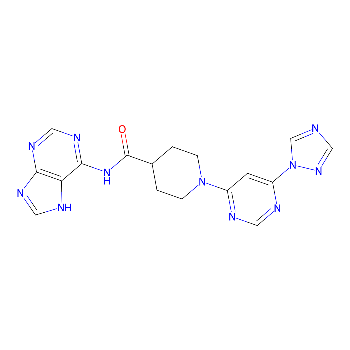 1-(6-(1H-1,2,4-triazol-1-yl)pyrimidin-4-yl)-N-(9H-purin-6-yl)piperidine-4-carboxamide molecular structure, CAS 1797331-95-3