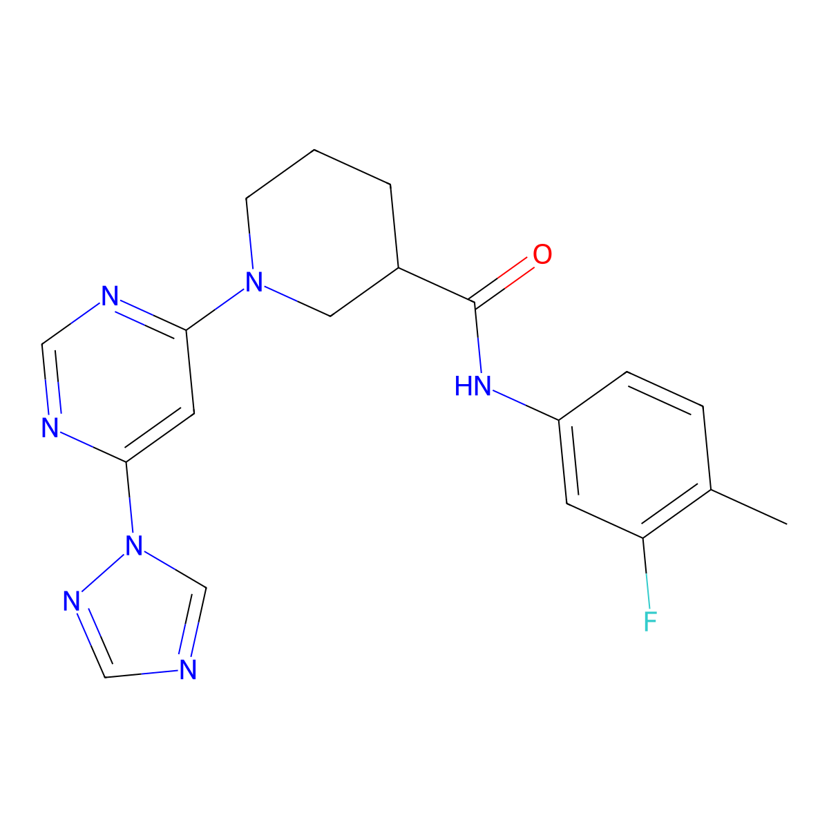 1-(6-(1H-1,2,4-triazol-1-yl)pyrimidin-4-yl)-N-(3-fluoro-4-methylphenyl)piperidine-3-carboxamide molecular structure, CAS 1797332-00-3