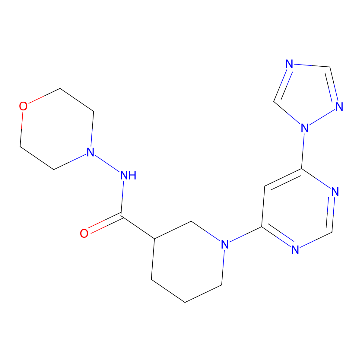 1-(6-(1H-1,2,4-triazol-1-yl)pyrimidin-4-yl)-N-morpholinopiperidine-3-carboxamide molecular structure, CAS 1797332-05-8