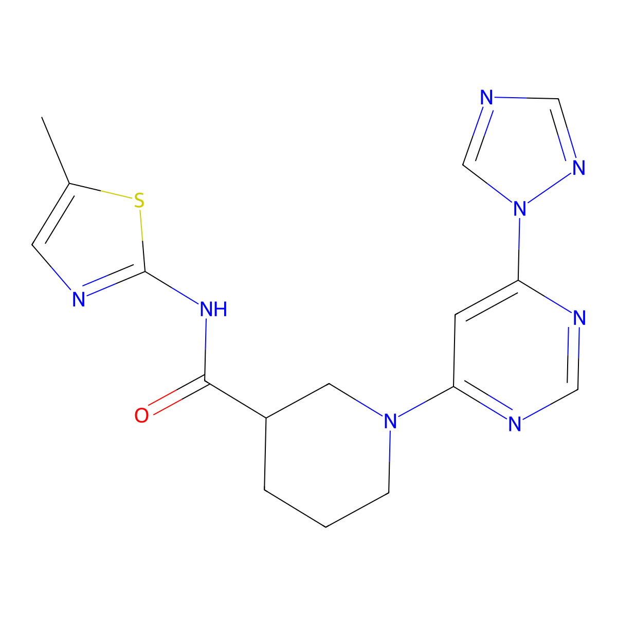 1-(6-(1H-1,2,4-triazol-1-yl)pyrimidin-4-yl)-N-(5-methylthiazol-2-yl)piperidine-3-carboxamide molecular structure, CAS 1797332-11-6