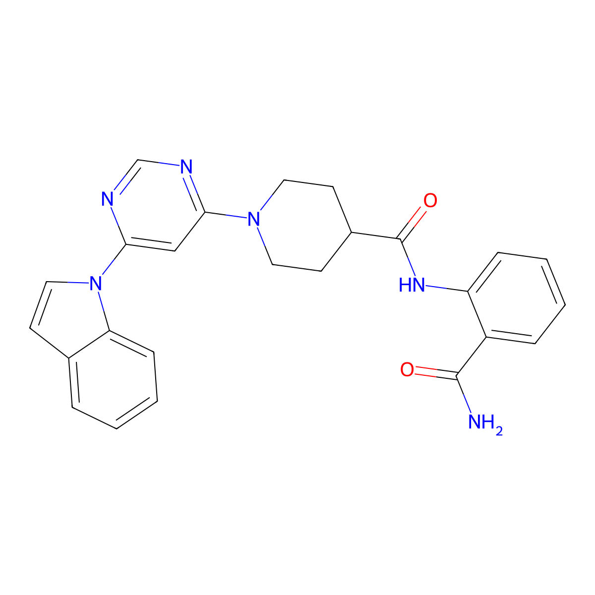 1-(6-(1H-indol-1-yl)pyrimidin-4-yl)-N-(2-carbamoylphenyl)piperidine-4-carboxamide molecular structure, CAS 1797332-17-2