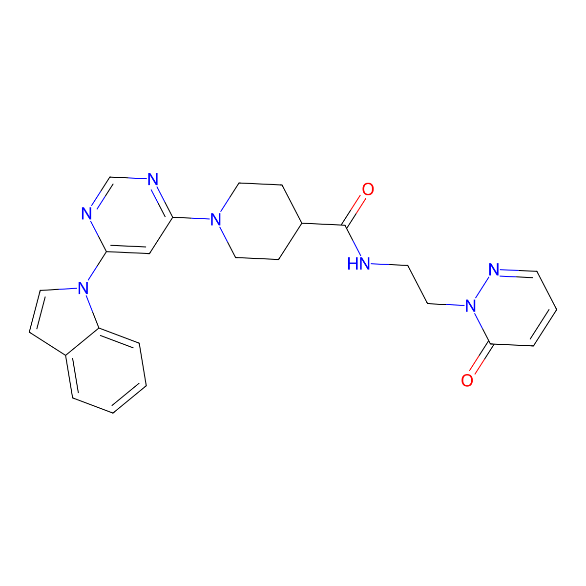 1-(6-(1H-indol-1-yl)pyrimidin-4-yl)-N-(2-(6-oxopyridazin-1(6H)-yl)ethyl)piperidine-4-carboxamide molecular structure, CAS 1797332-26-3