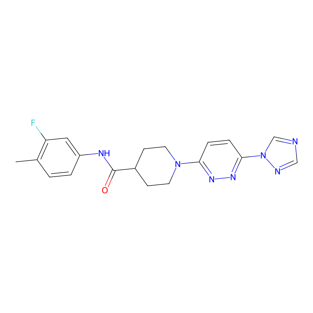1-(6-(1H-1,2,4-triazol-1-yl)pyridazin-3-yl)-N-(3-fluoro-4-methylphenyl)piperidine-4-carboxamide molecular structure, CAS 1797332-92-3