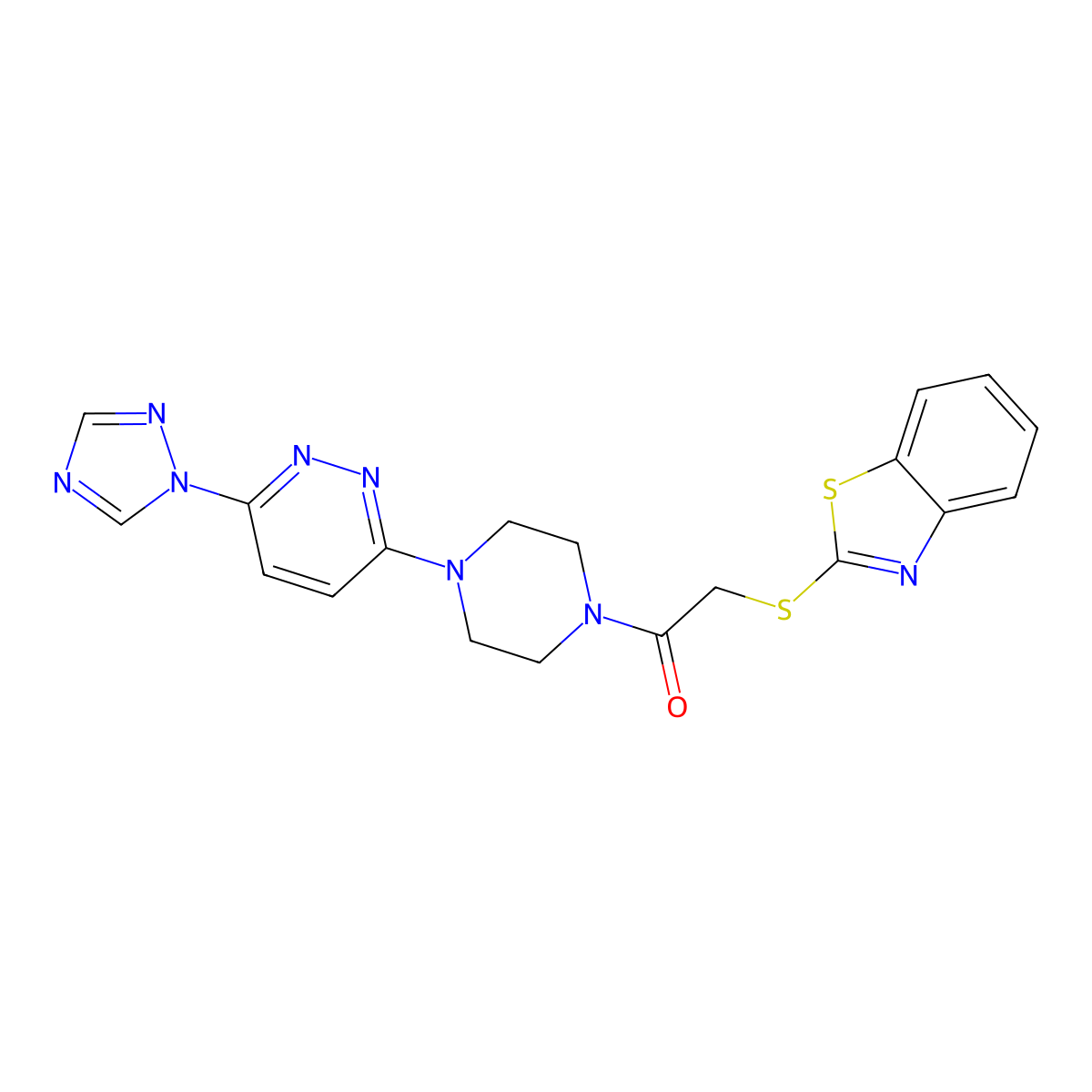 1-(4-(6-(1H-1,2,4-triazol-1-yl)pyridazin-3-yl)piperazin-1-yl)-2-(benzo[d]thiazol-2-ylthio)ethanone molecular structure, CAS 1797333-25-5