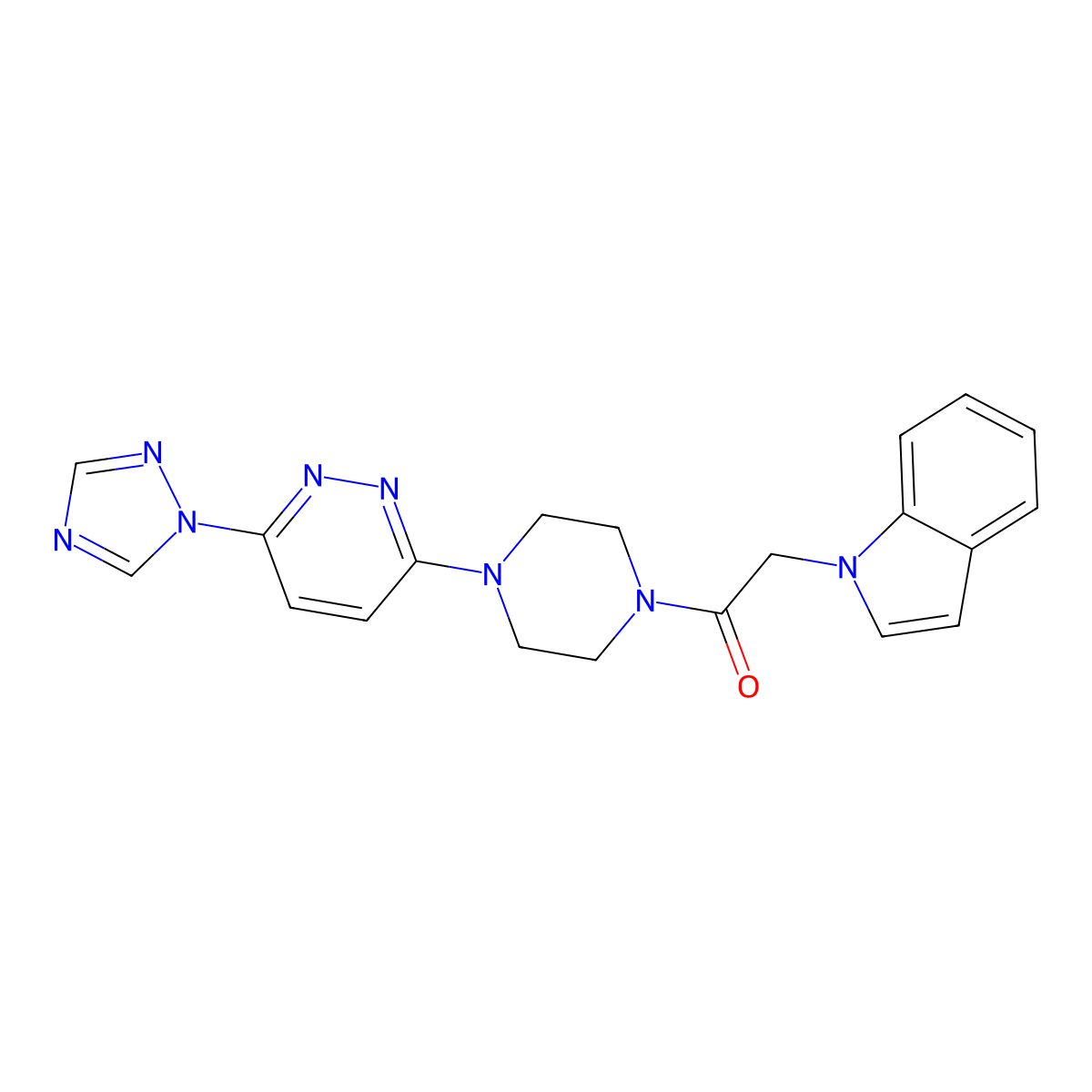 1-(4-(6-(1H-1,2,4-triazol-1-yl)pyridazin-3-yl)piperazin-1-yl)-2-(1H-indol-1-yl)ethanone molecular structure, CAS 1797333-32-4