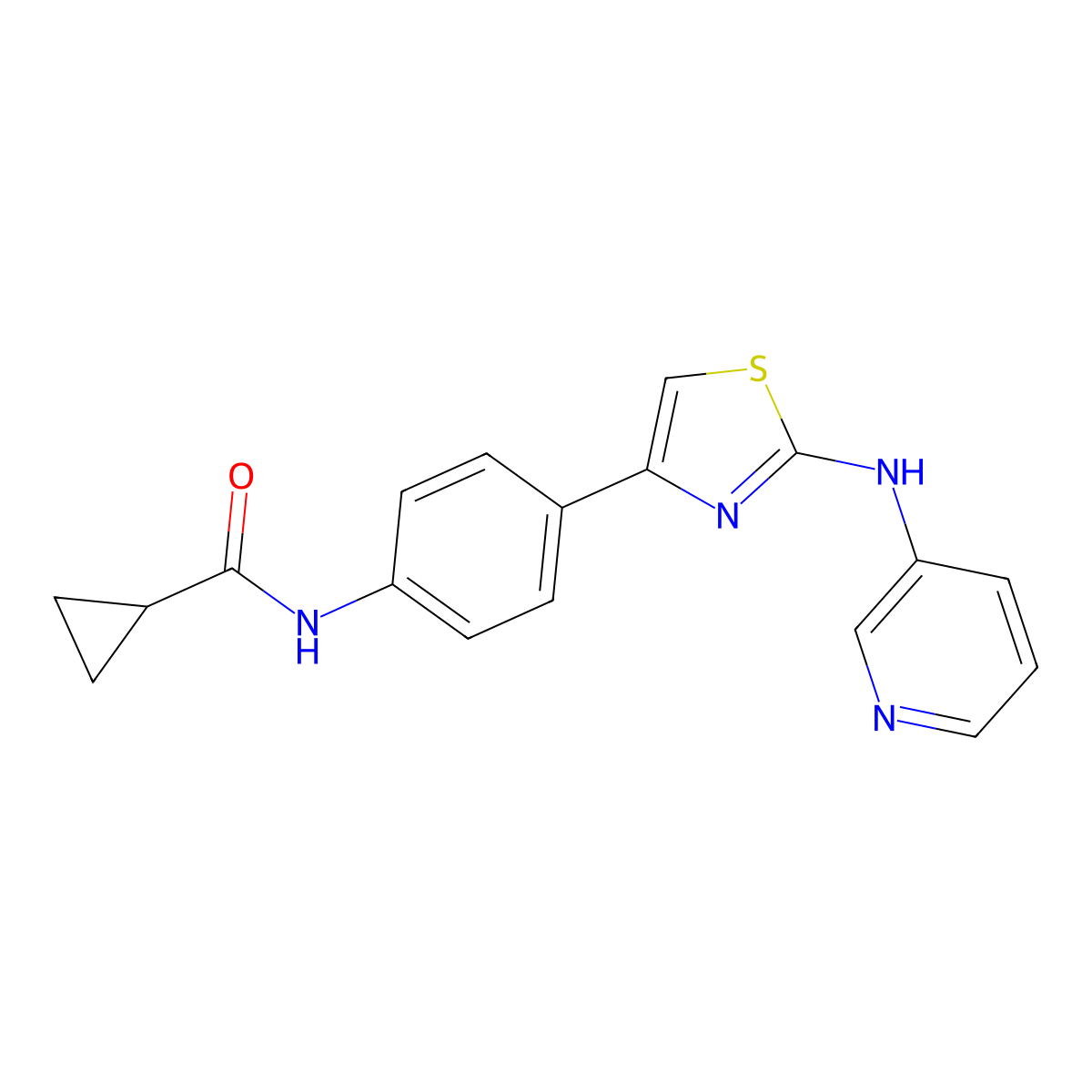 N-(4-(2-(pyridin-3-ylamino)thiazol-4-yl)phenyl)cyclopropanecarboxamide molecular structure, CAS 1797334-21-4