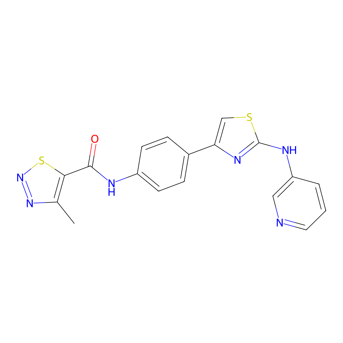4-methyl-N-(4-(2-(pyridin-3-ylamino)thiazol-4-yl)phenyl)-1,2,3-thiadiazole-5-carboxamide molecular structure, CAS 1797334-34-9