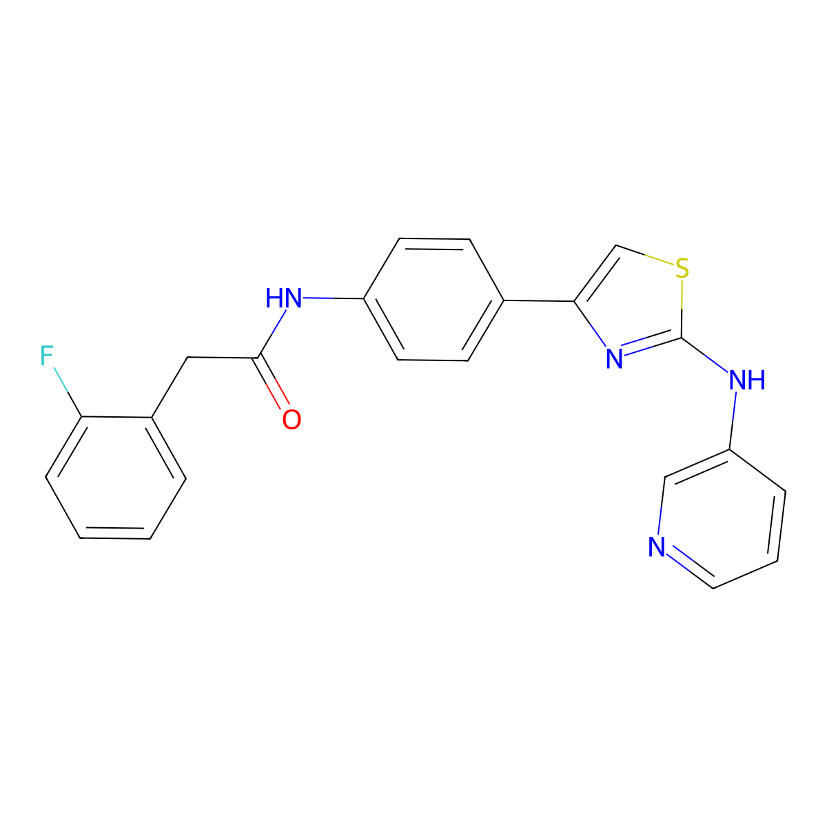 2-(2-fluorophenyl)-N-(4-(2-(pyridin-3-ylamino)thiazol-4-yl)phenyl)acetamide molecular structure, CAS 1797334-44-1