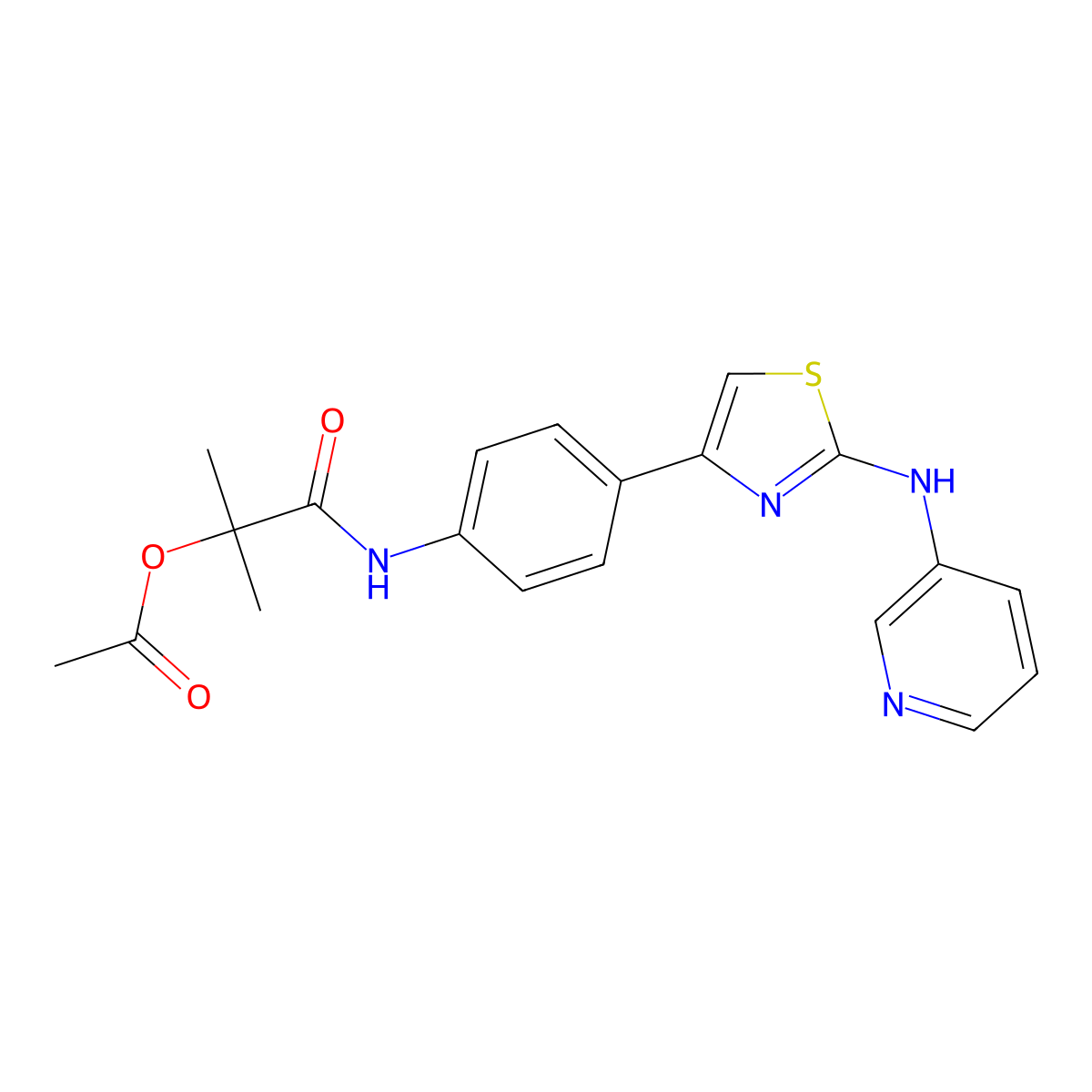 2-Methyl-1-oxo-1-((4-(2-(pyridin-3-ylamino)thiazol-4-yl)phenyl)amino)propan-2-yl acetate molecular structure, CAS 1797334-49-6